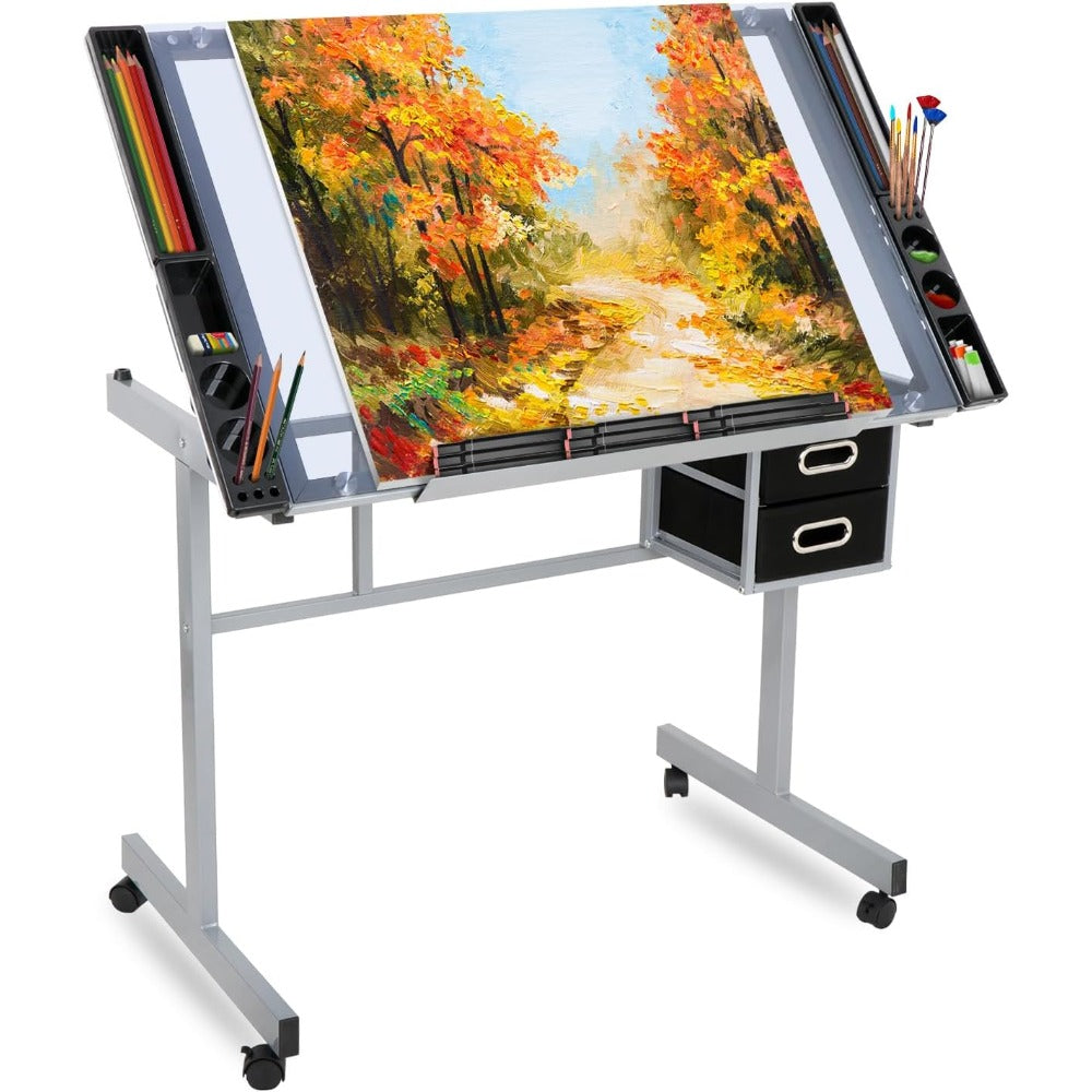 Rolling Glass Drafting Table 
