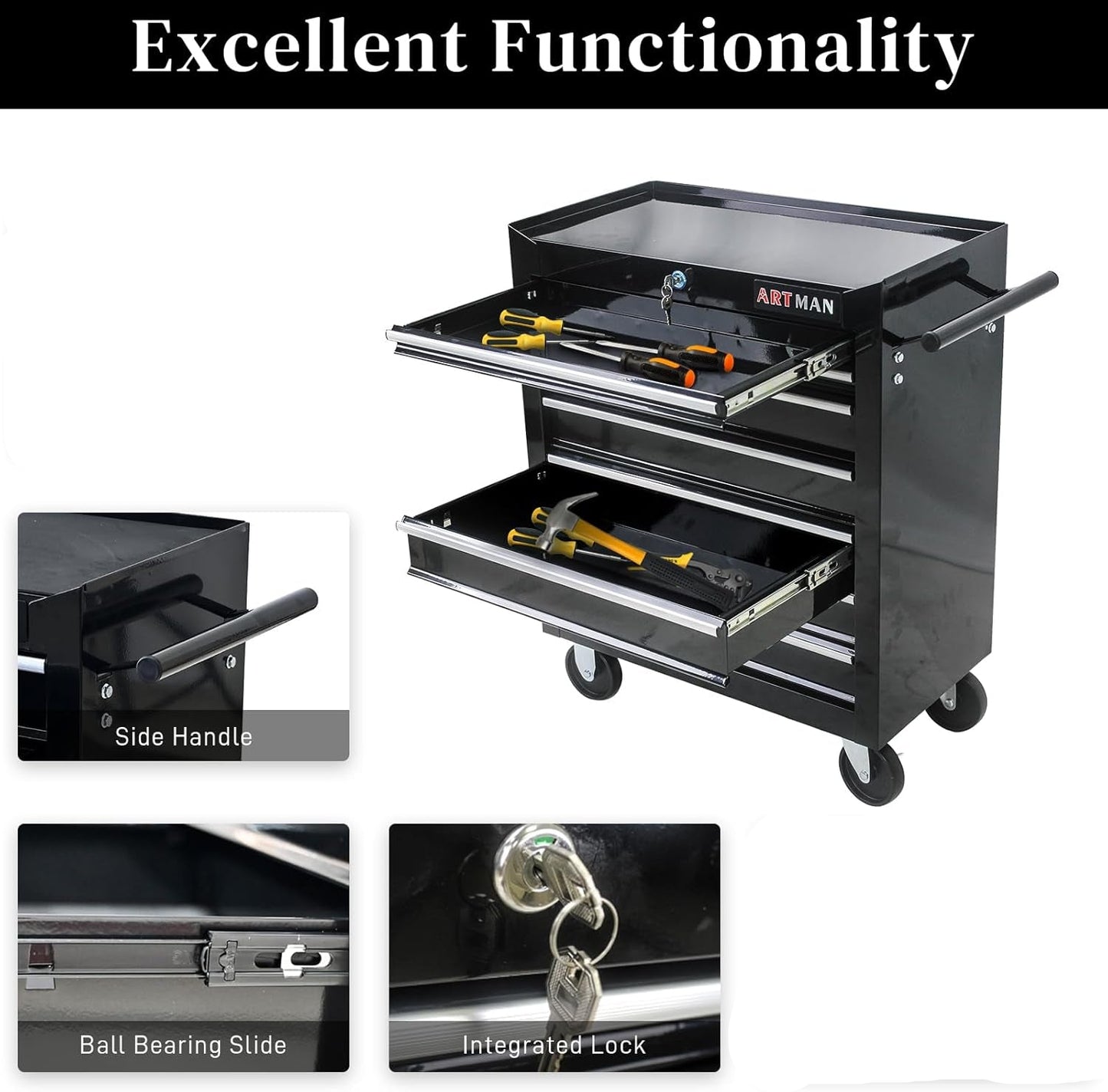 7-Drawer Rolling Tool Cart: Lockable Metal Chest on Wheels