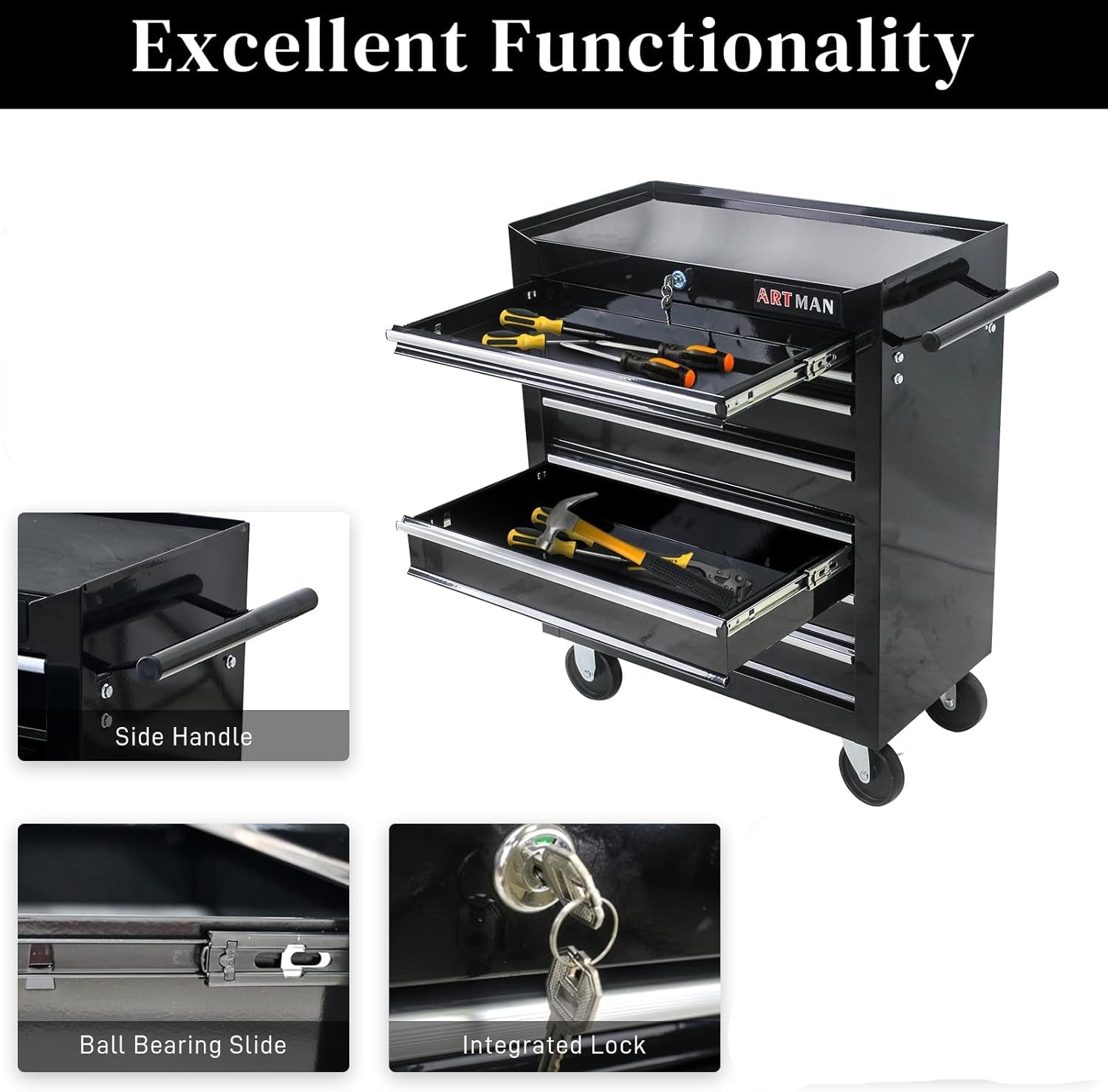7-Drawer Rolling Tool Cart: Lockable Metal Chest on Wheels
