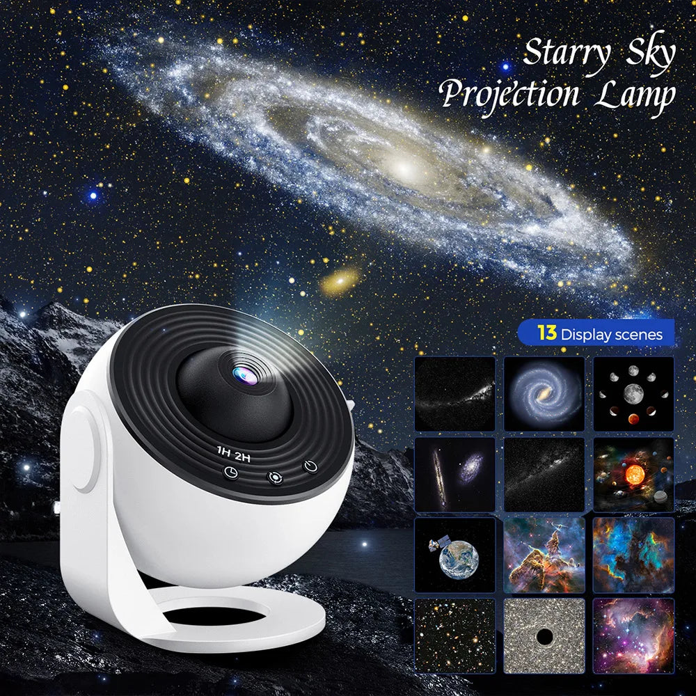 Galaxy Projector: 13 HD Star Films, 360° Rotation, USB Powered