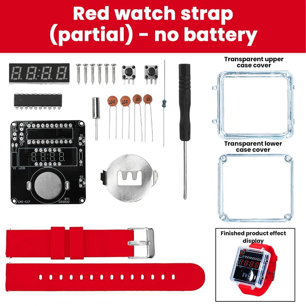 DIY LED Watch Kit - Transparent Red Display Soldering Fun