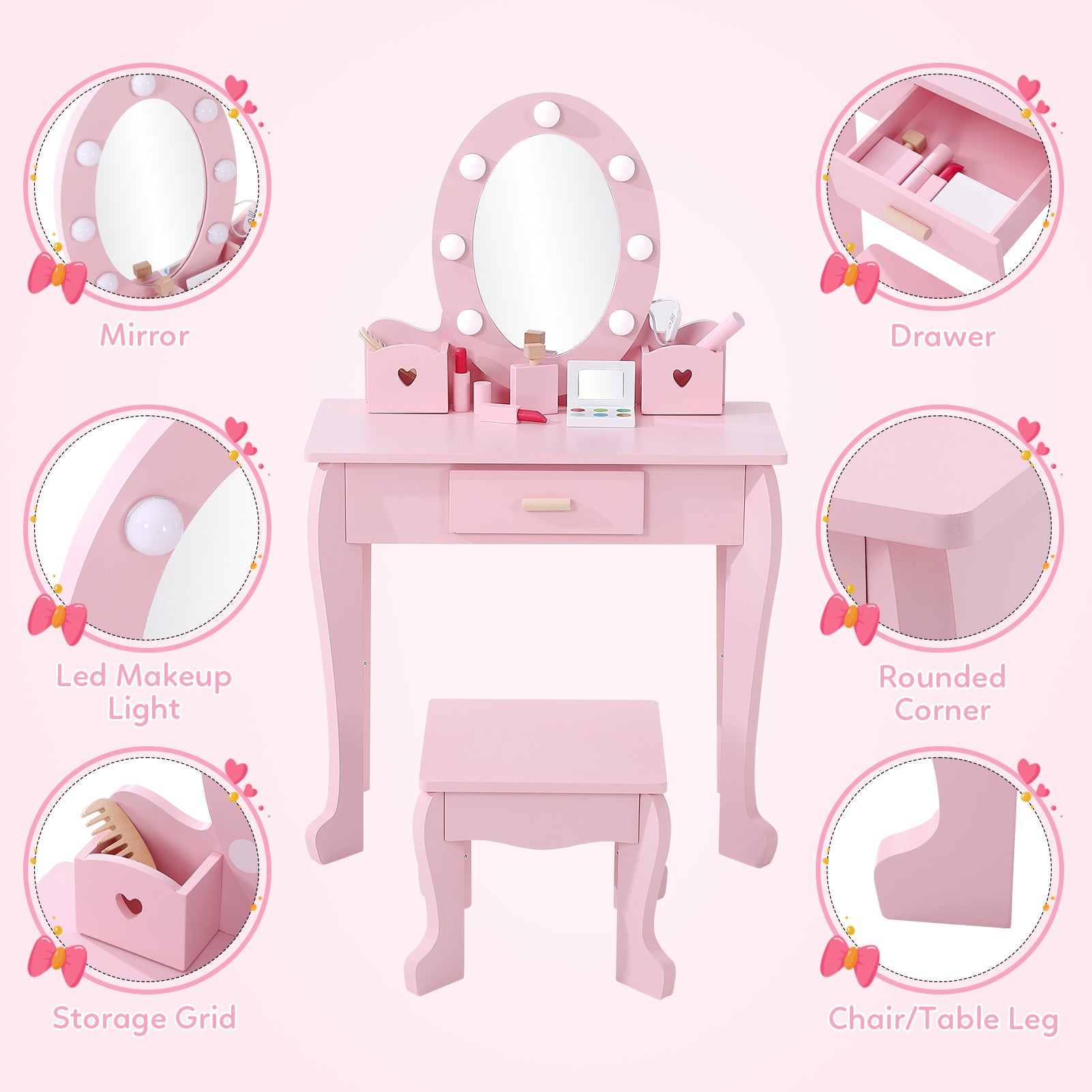 Girls' Vanity Table Set with Lights & Mirror