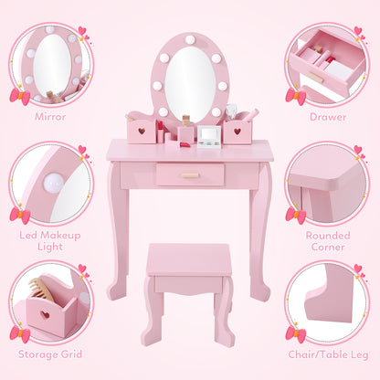 Girls' Vanity Table Set with Lights & Mirror