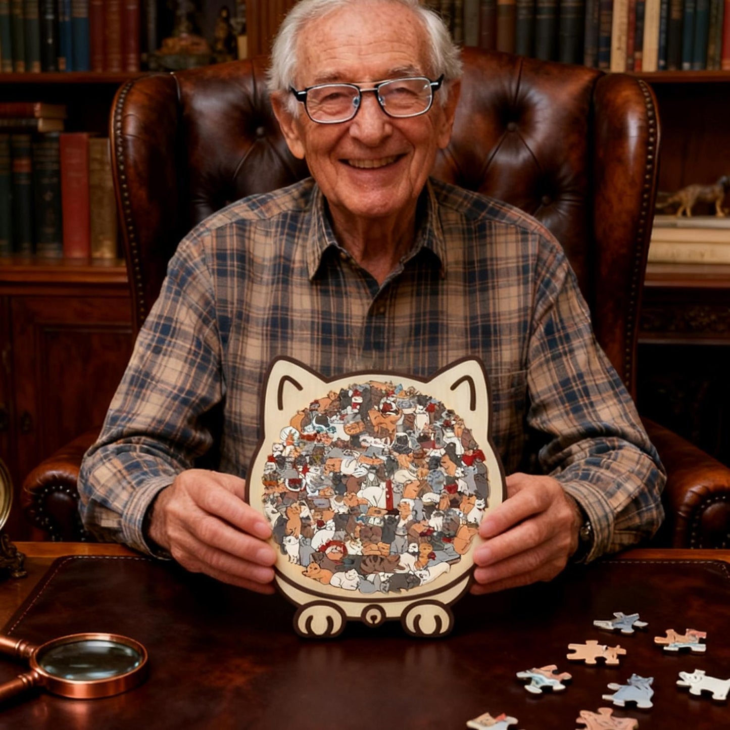 Cat-Shaped Wooden Puzzle - 135 PC Stress Relief Gift Idea