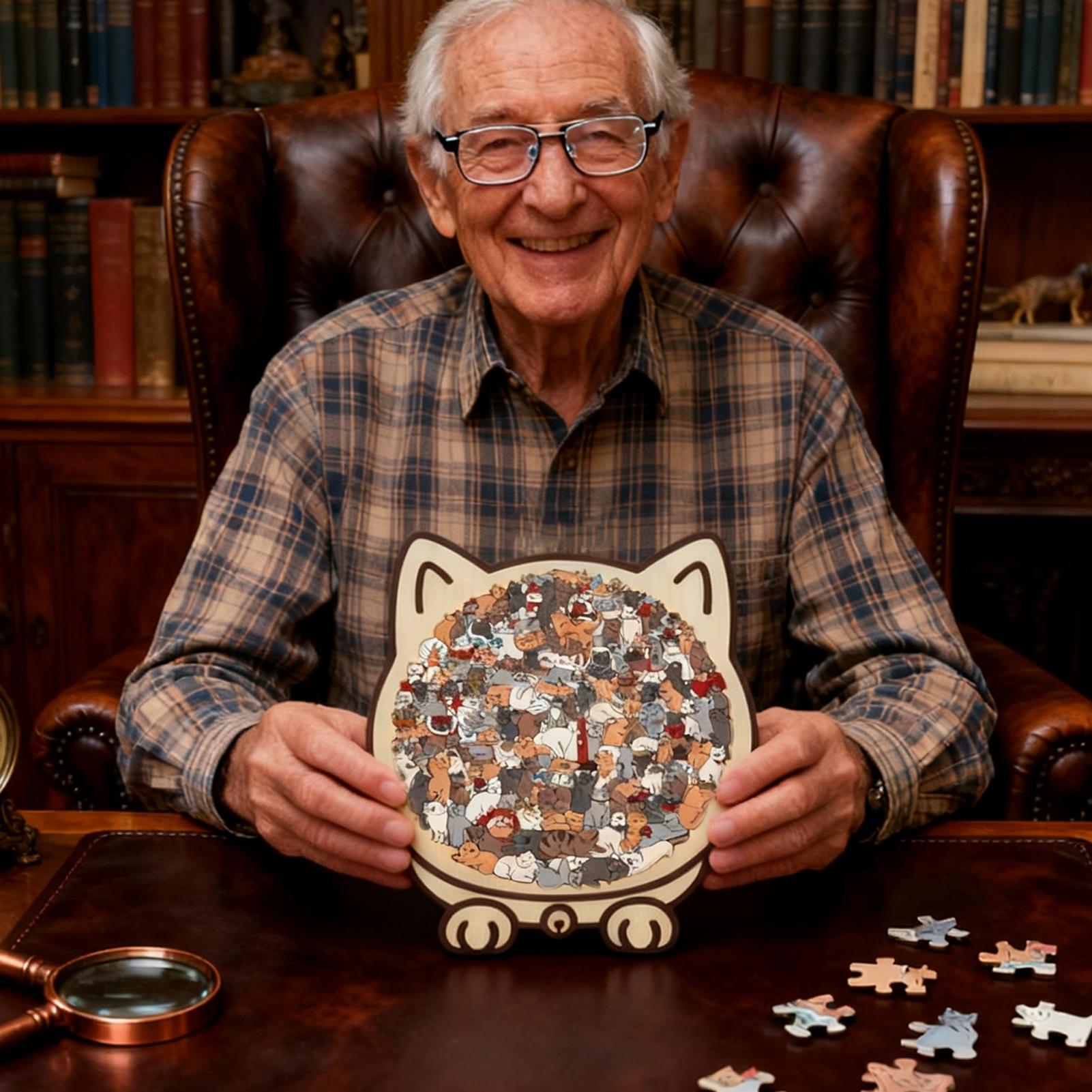 Cat-Shaped Wooden Puzzle - 135 PC Stress Relief Gift Idea